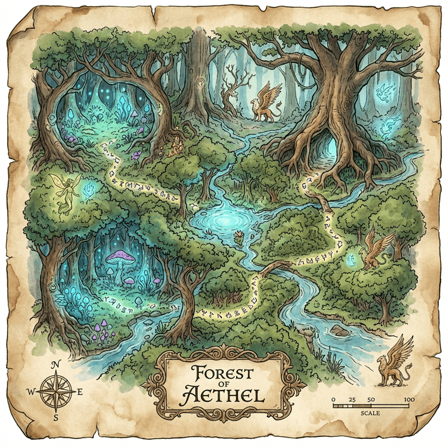 Fantasy Forest Map - AI prompt preview