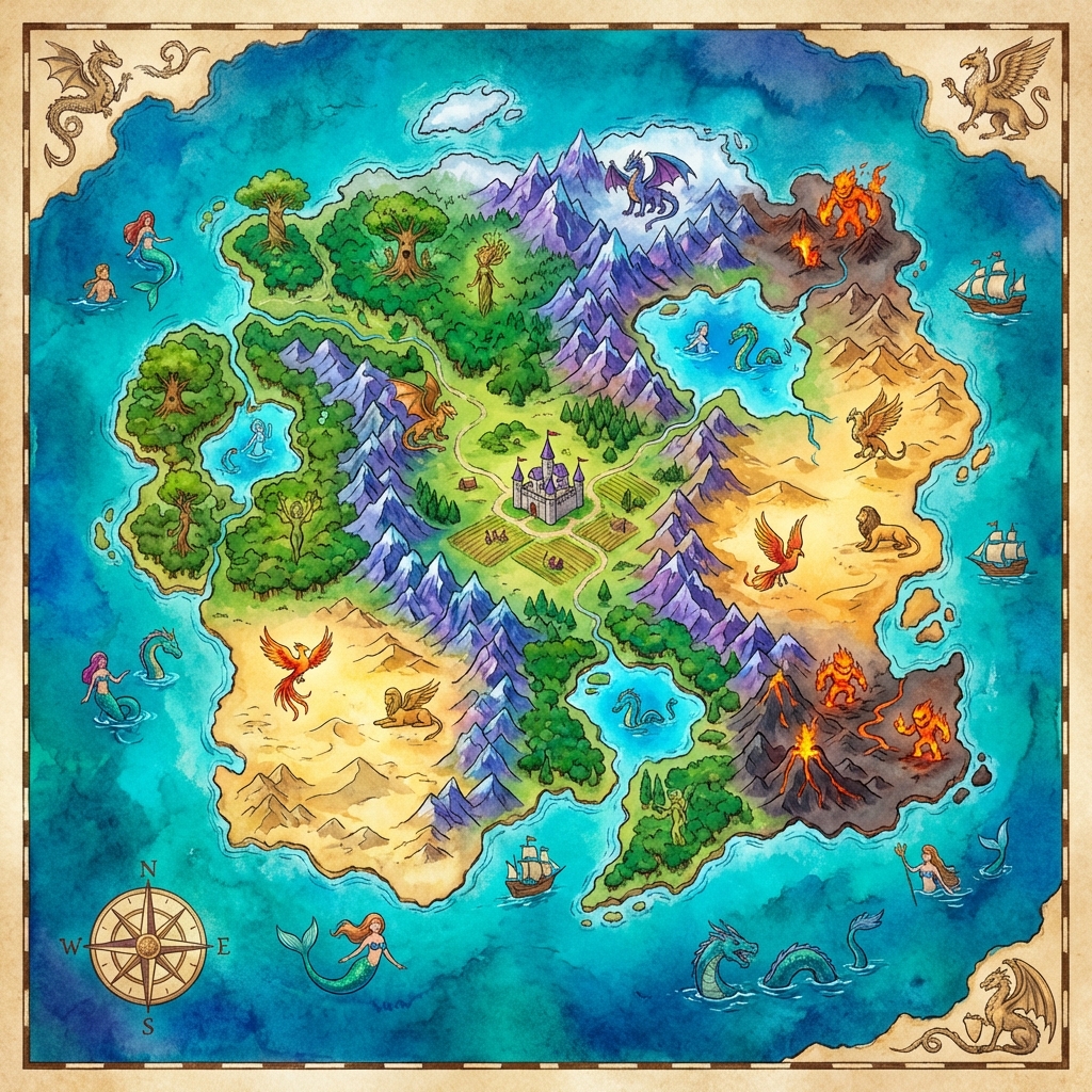 Fantasy Watercolor Map - AI prompt preview