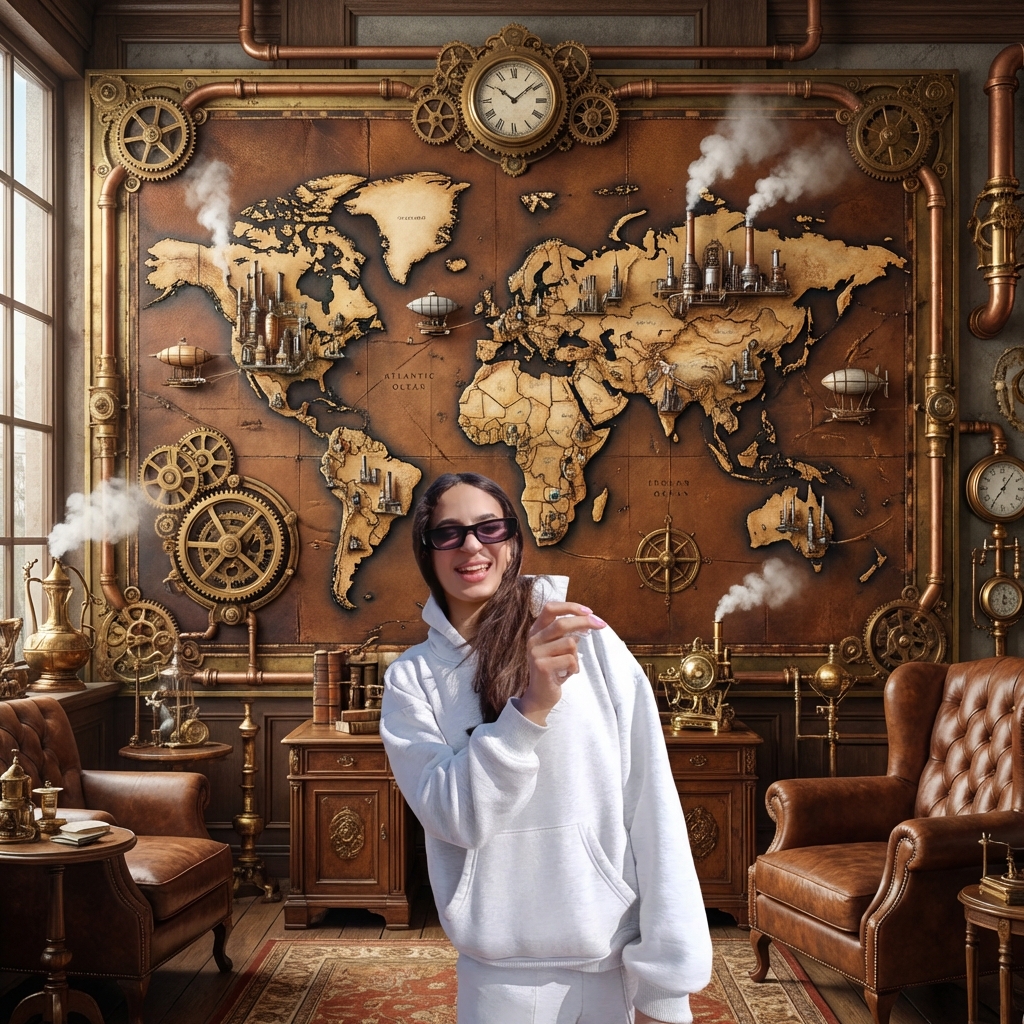 Steampunk World Map - AI prompt preview